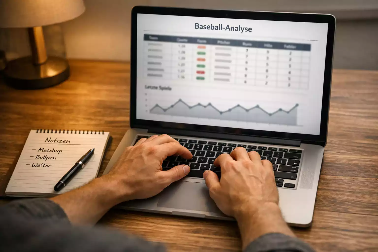 Sportwetter analysiert MLB-Wettarten auf einem Laptop mit Statistiken