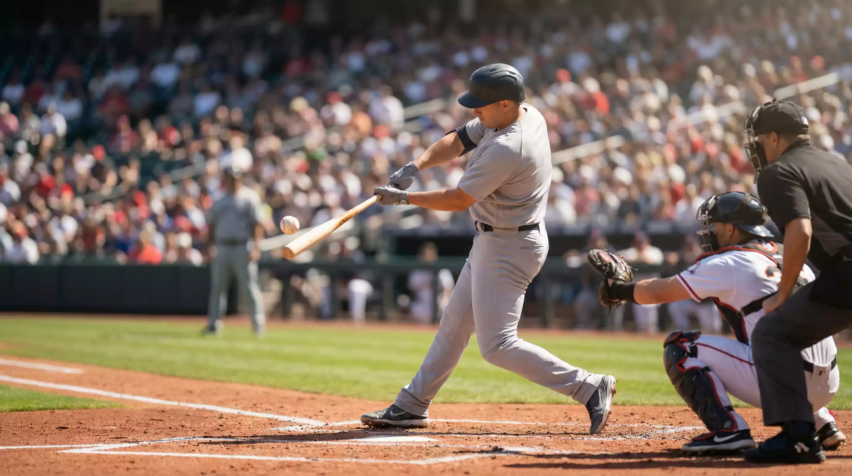 Batter schlägt den Ball im sonnendurchfluteten Baseballstadion – Over Under Totals Wetten