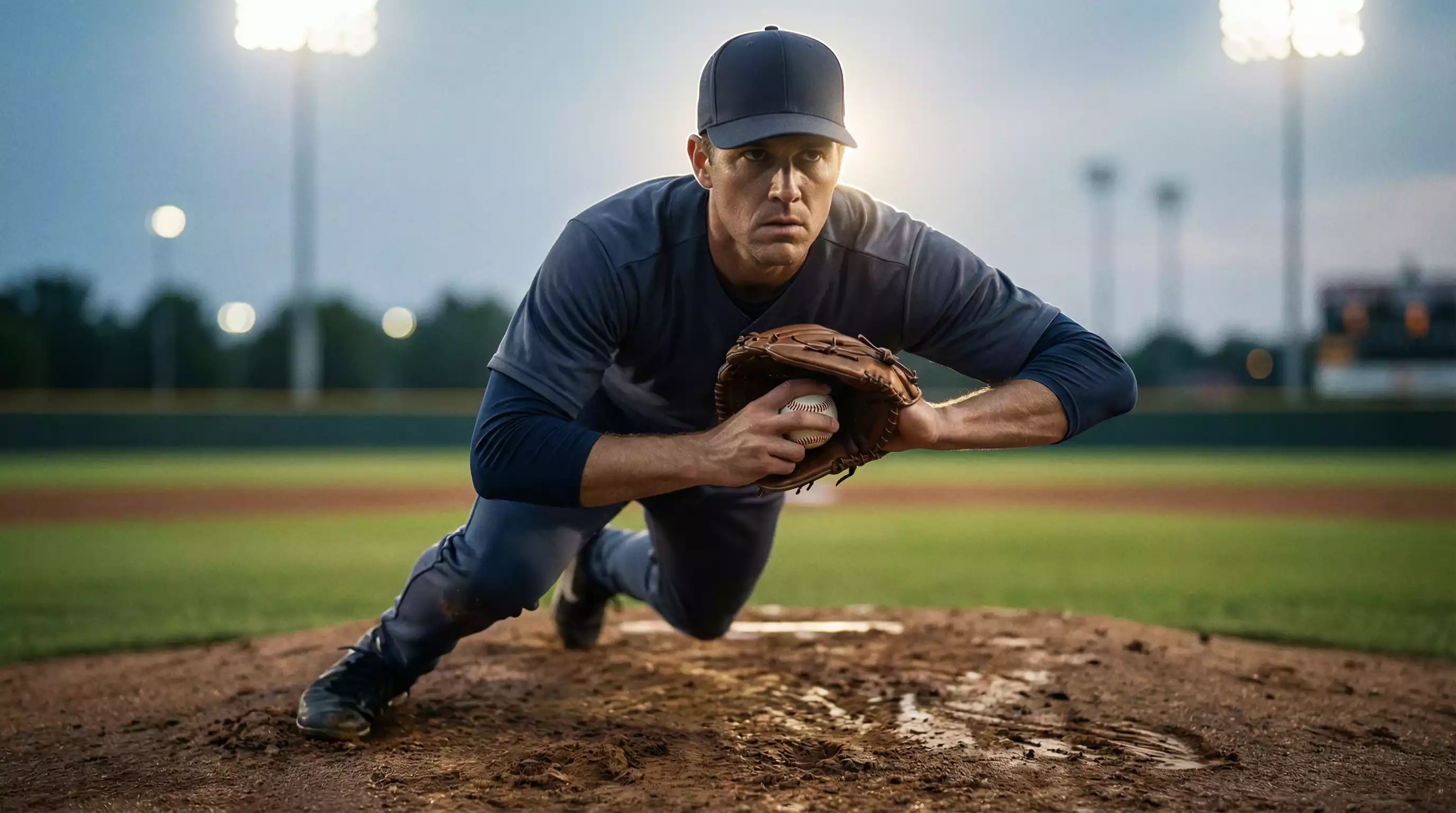Starting Pitcher auf dem Mound in Wurfbewegung bei Abendlicht – Pitcher Analyse für Wetten